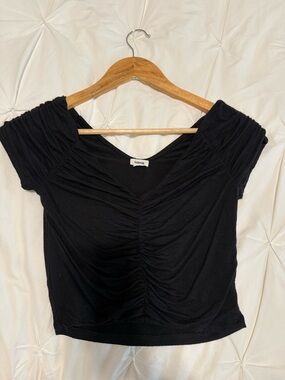 Garage Black Ruched V-Neck Crop Top